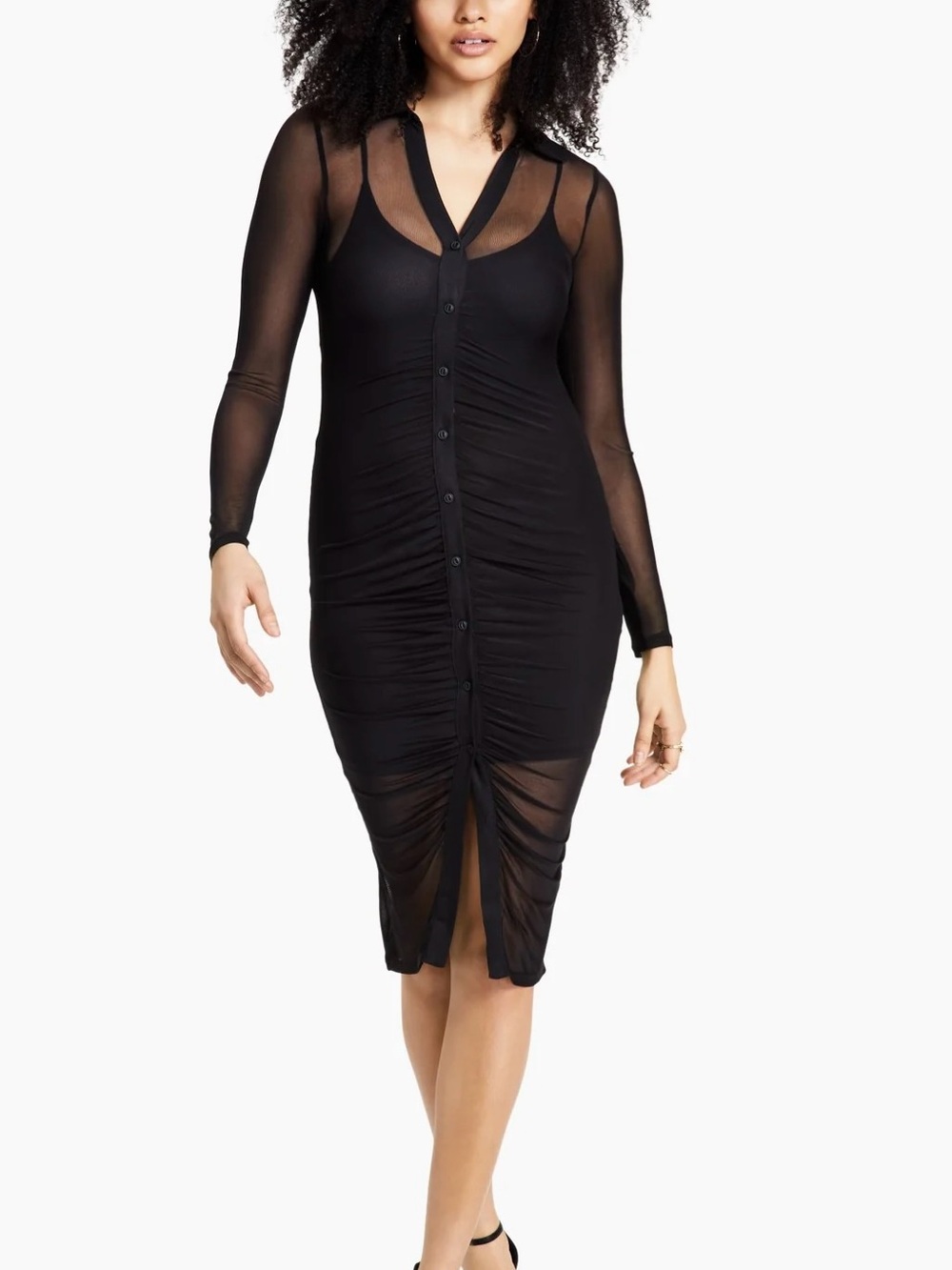 Bar III Black Sheer Mesh Panel Blouse